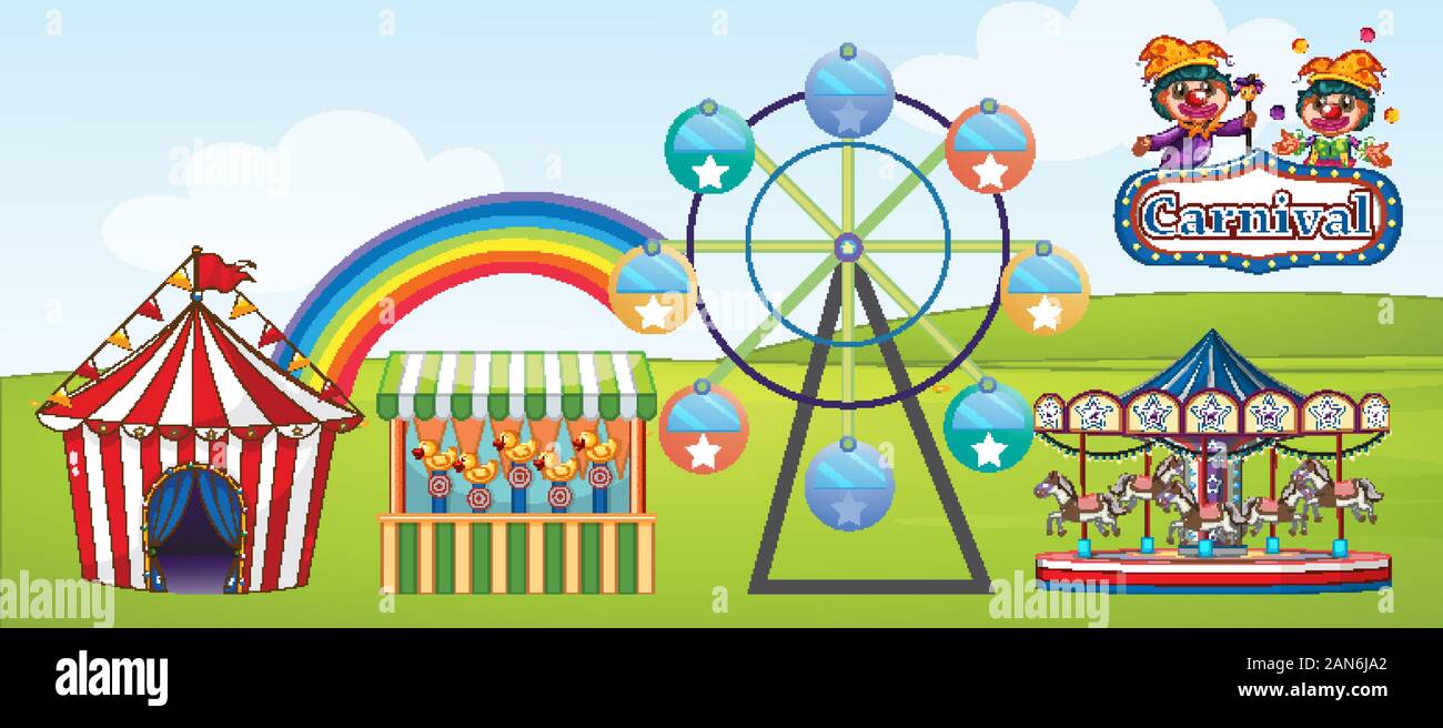Scene with circus ride in the park illustration Stock Vector Image ...
