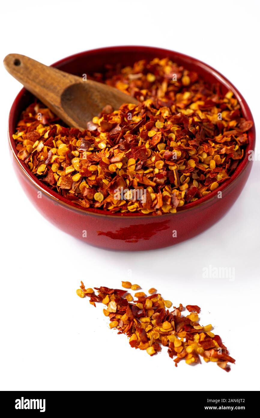 Crushed red pepper flakes closeup hires stock photography and images