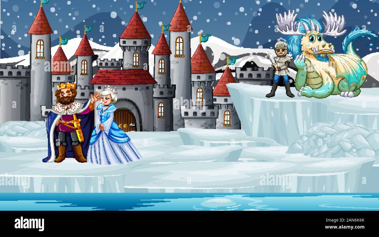Scene with dragon and castle illustration Stock Vector Image & Art - Alamy