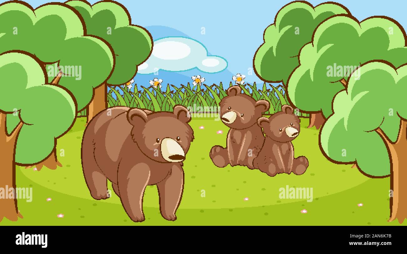Scene with grizzly bears in forest illustration Stock Vector Image ...