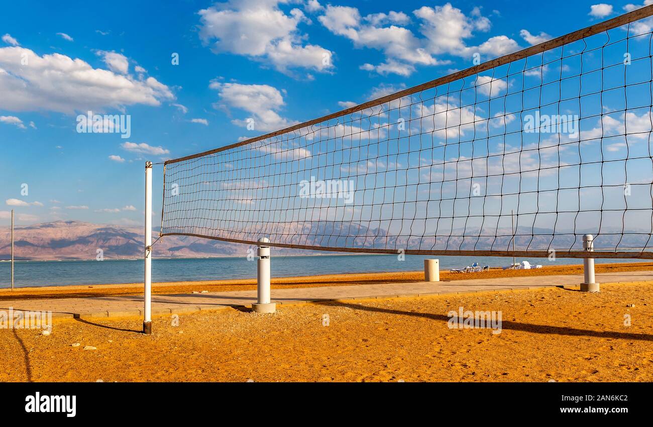 Volleyball net at the Dead Sea beach, Israel Stock Photo Alamy