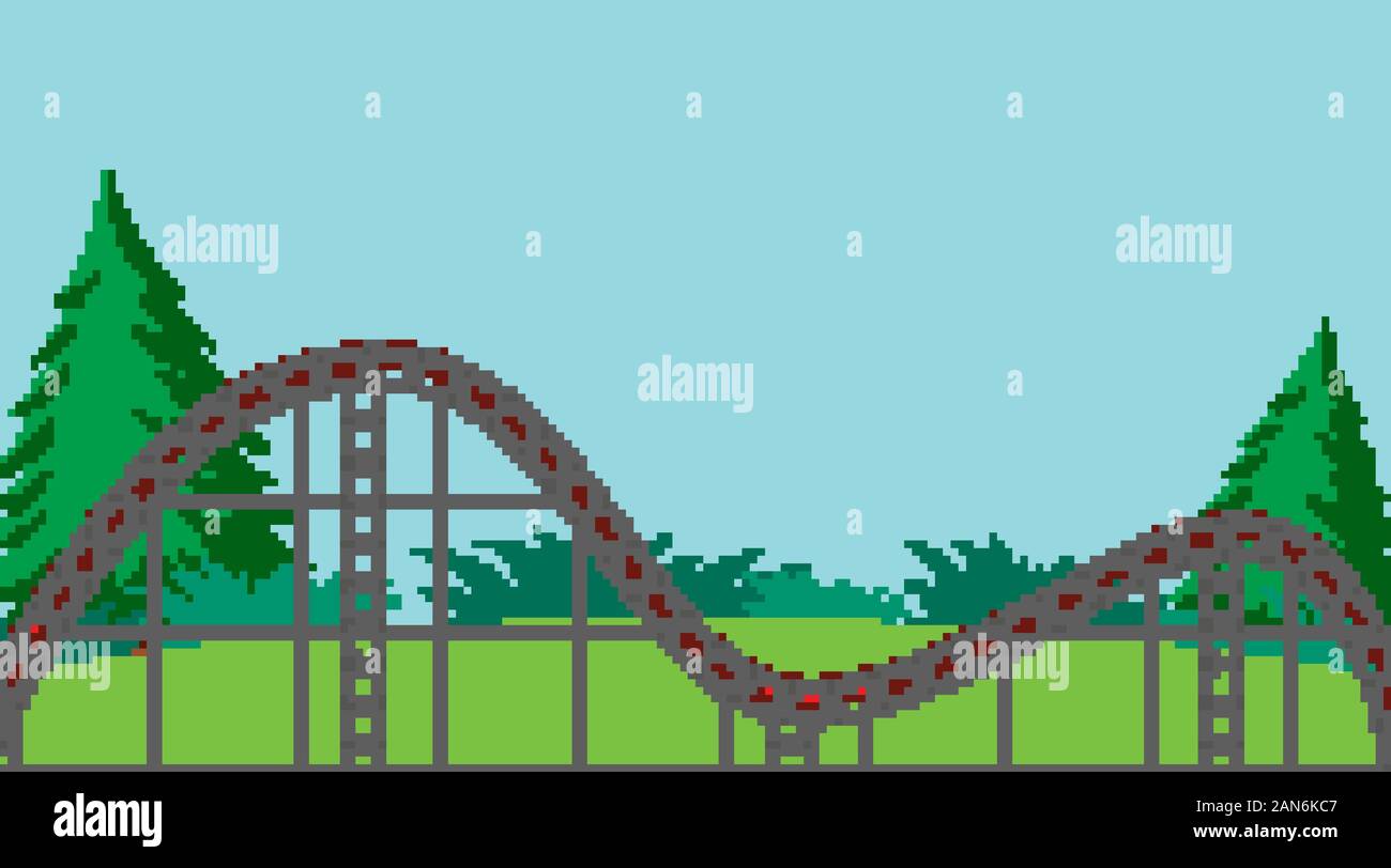 Background scene with emptry roller coaster track in the park ...