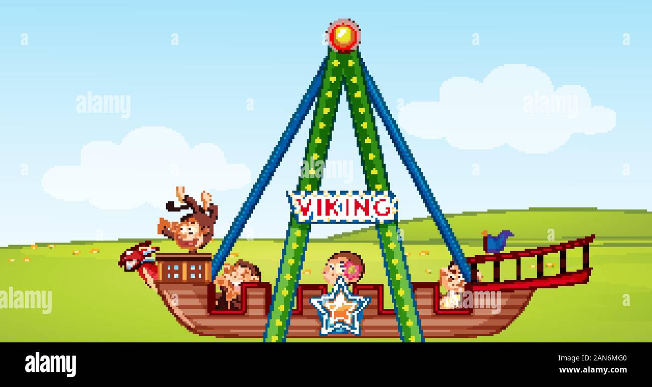 Scene with monkeys on circus ride in the park illustration Stock Vector ...
