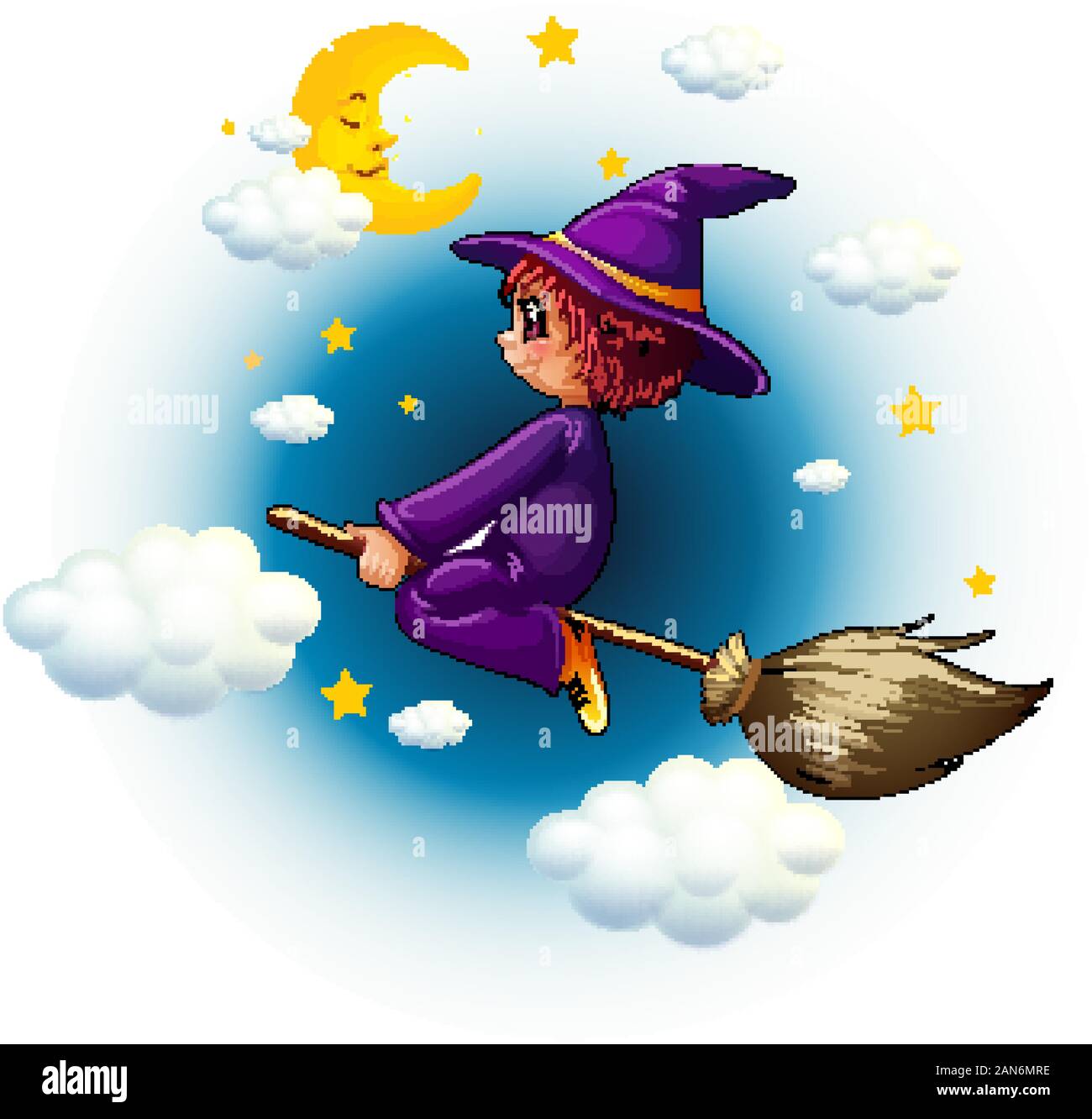 Witch flying on the broom in sky illustration Stock Vector Image & Art -  Alamy