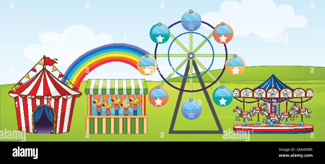 Scene with circus ride in the park illustration Stock Vector Image ...