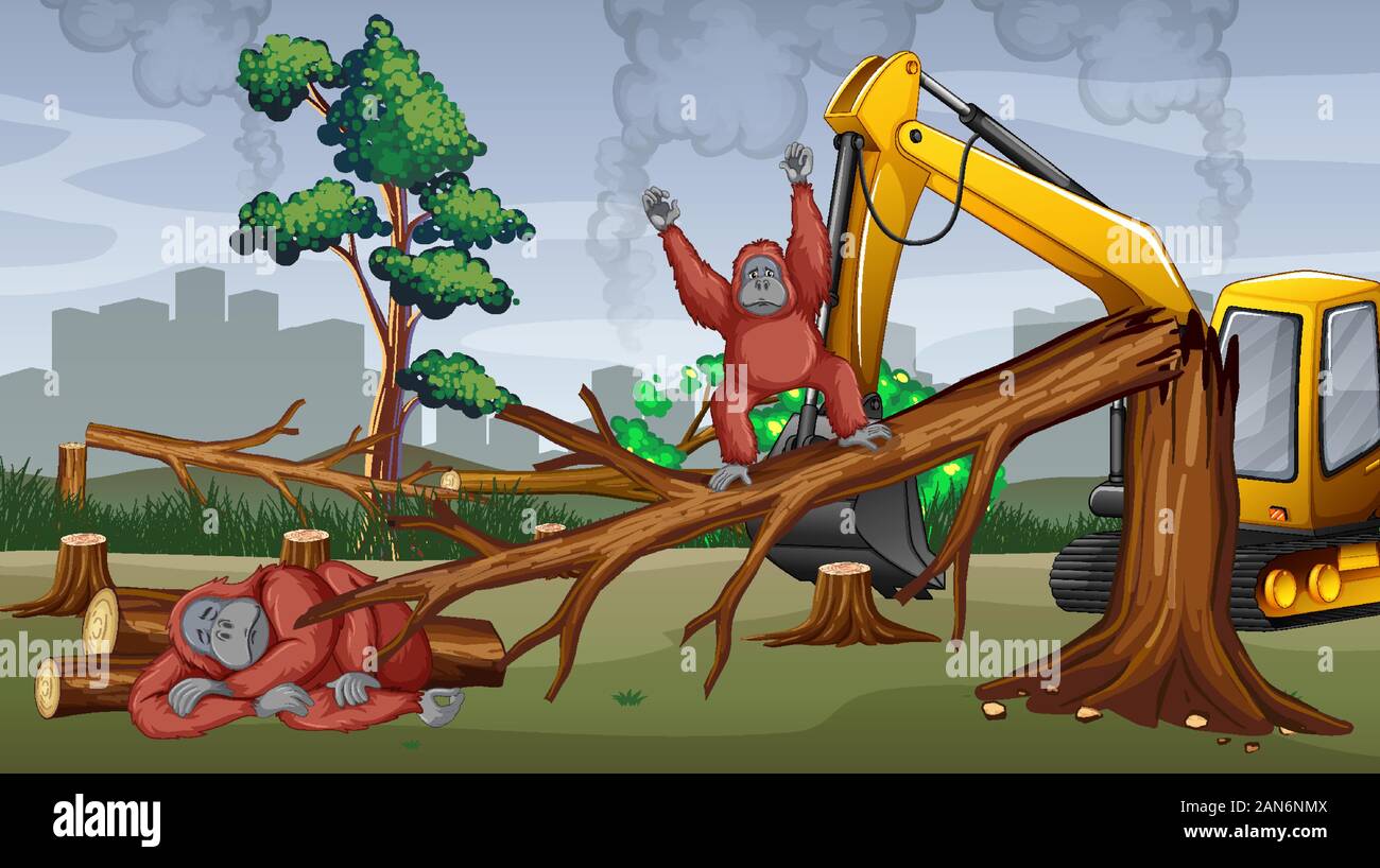 Deforestation scene with tractor cutting trees illustration Stock Vector Image & Art - Alamy Deforestation scene with tractor cutting trees illustration Stock Vector Image & Art - Alamy