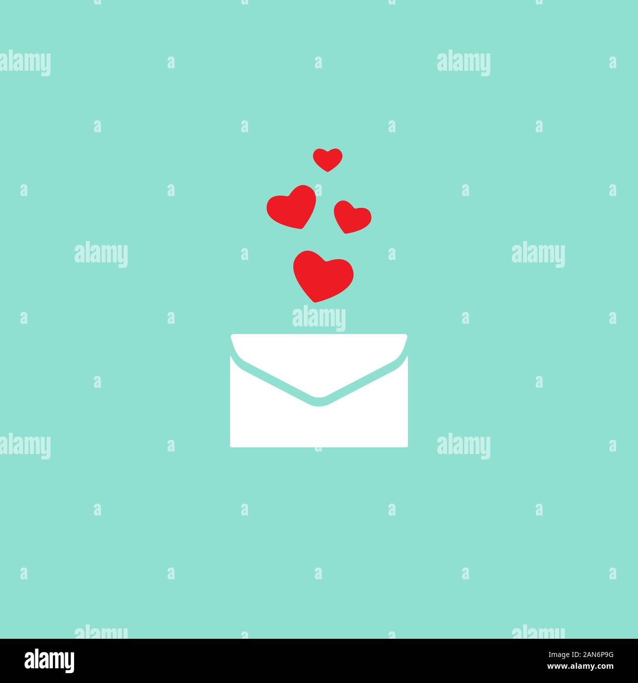 Saint Valentine love letter with red hearts icon. White envelope with ...