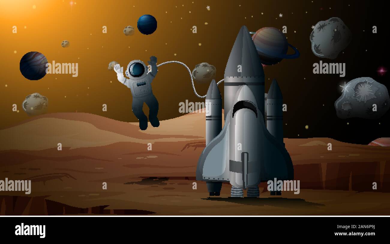 Astronaut and rocket scene illustration Stock Vector Image & Art - Alamy