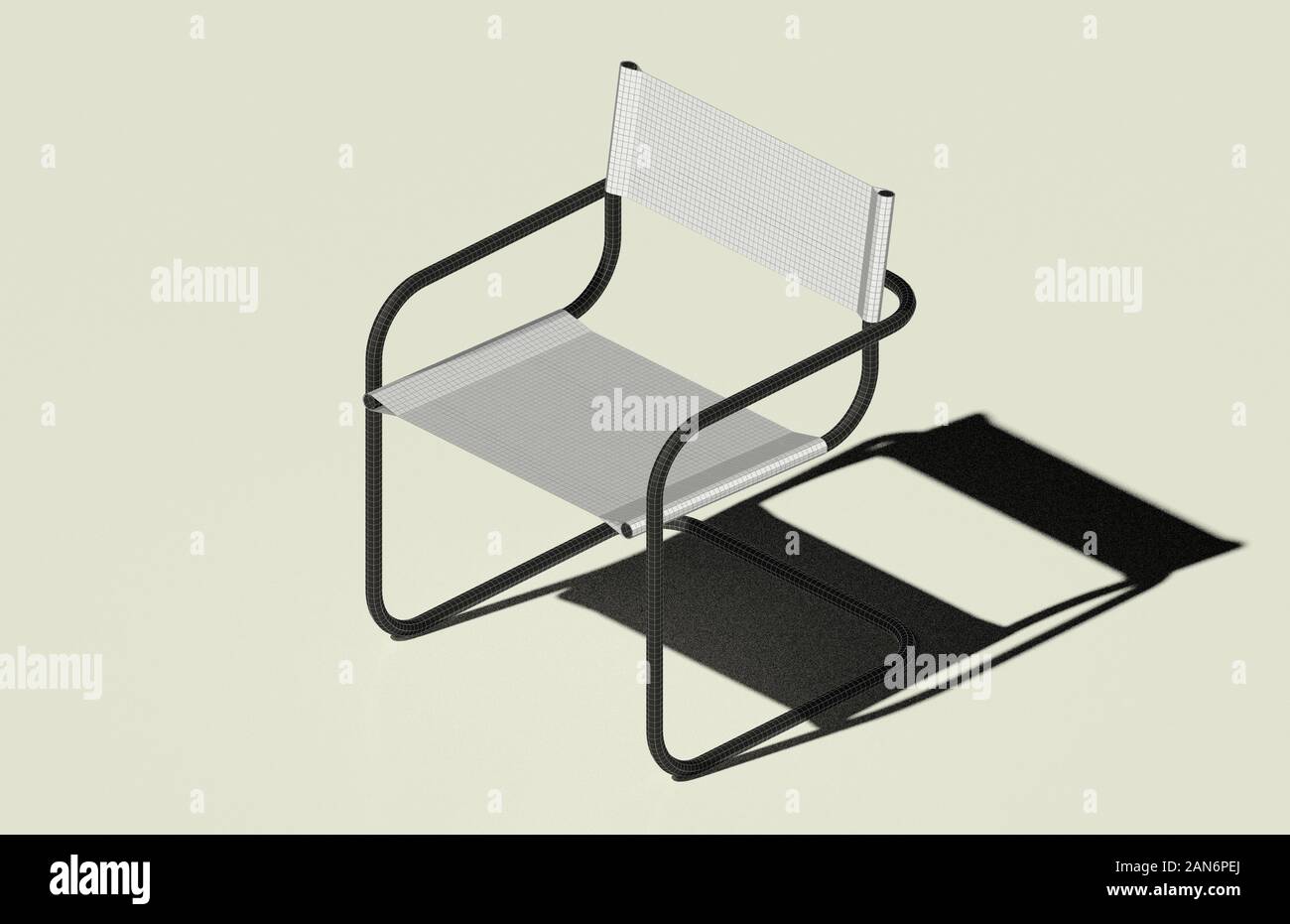 A patio chair 3D rendering along with its finite element mesh on white backround Stock Photo