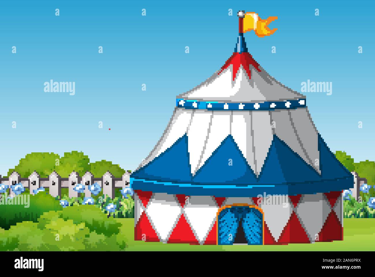 Scene with circus tent in the park at day time illustration Stock ...