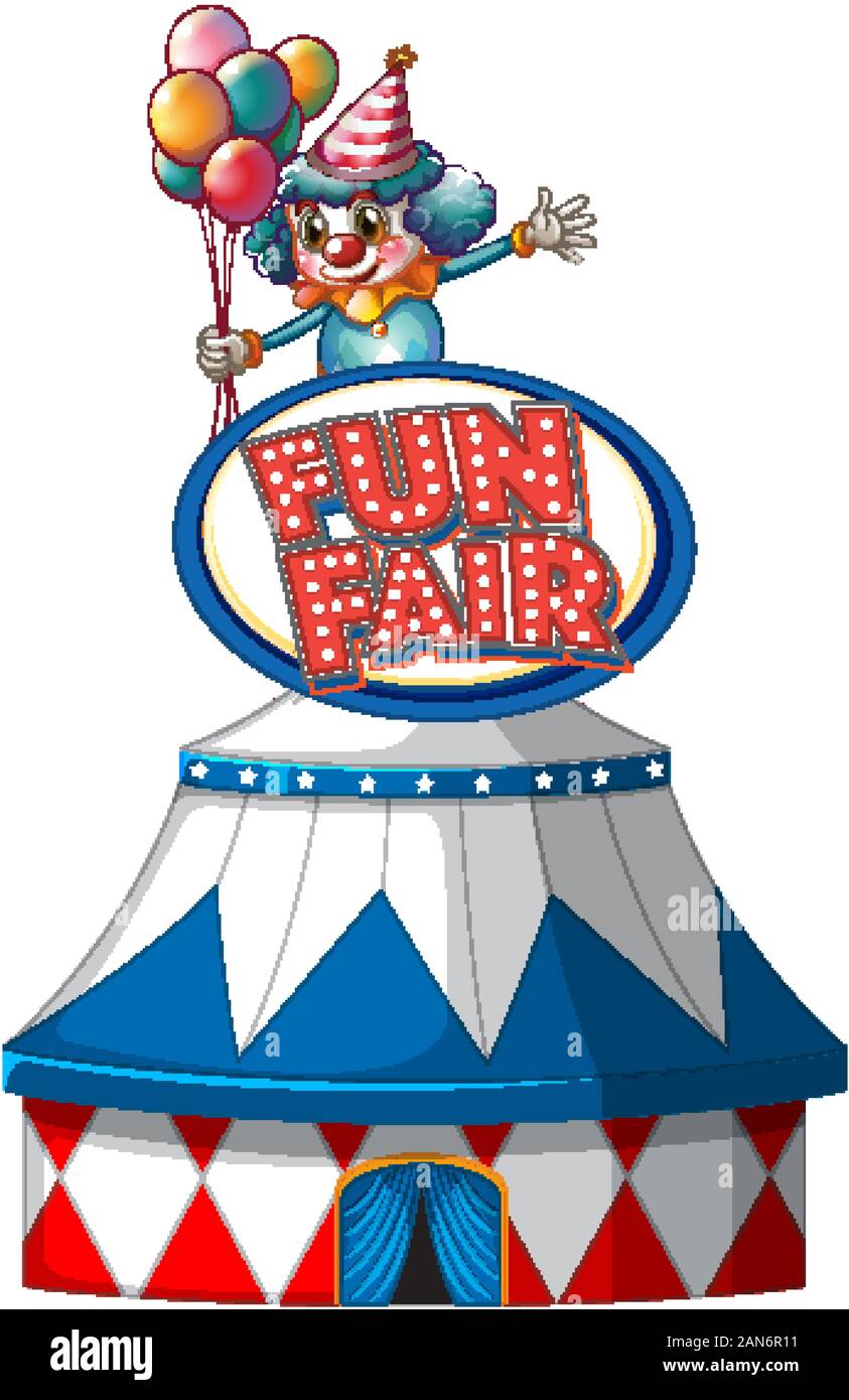 Fun fair sign template with big tent and happy clown illustration Stock ...