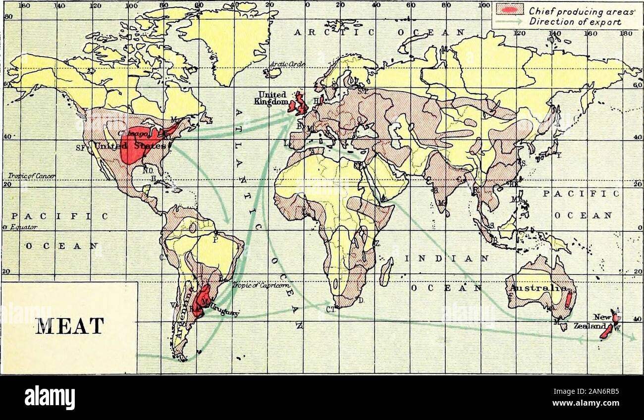 An atlas of commercial geography . TIMBER WROUGHT AND UNWROUGHTA YEARS EXPORTS ( Value in £s gterling) United States 15,198,000 Austria-Hungary 13,682,000 Sweden 13,160,000 Rnssia 12,712,000 Canada 8,836,000 Finland 5,300,000 Noiwny 4,117,000 The above table/; fjive the averaoe of thelast /our years available.. — Chief producing areasDirection of export MEAT DISTRIBUTION OF LIVE STOCKCATTLE India 119,379,000 United States 69,080.000 Russian Empire 50,588,000 Argentina 29,124,000 Germany 20,631.000 Austria-Hungary 16,898,000 France ... 14,298,000 United Kingdom 11.826,000 PI08 United States 47, Stock Photo