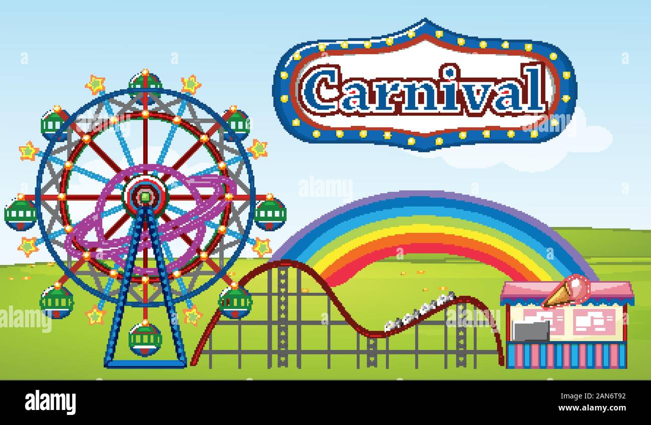 Scene with circus ride in the park at day time illustration Stock ...