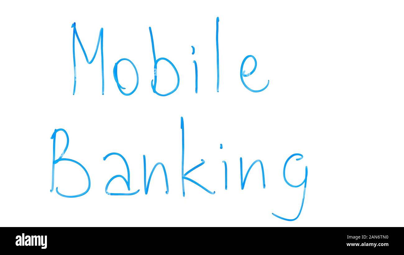 Mobile banking phrase written on glass, convenient app for online payment Stock Photo
