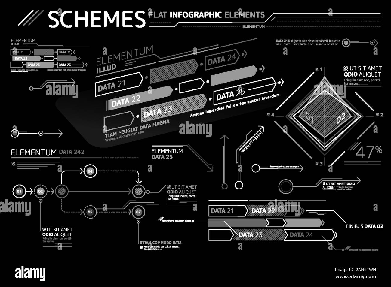 Schemes Flat Infographic Elements Collection Stock Vector