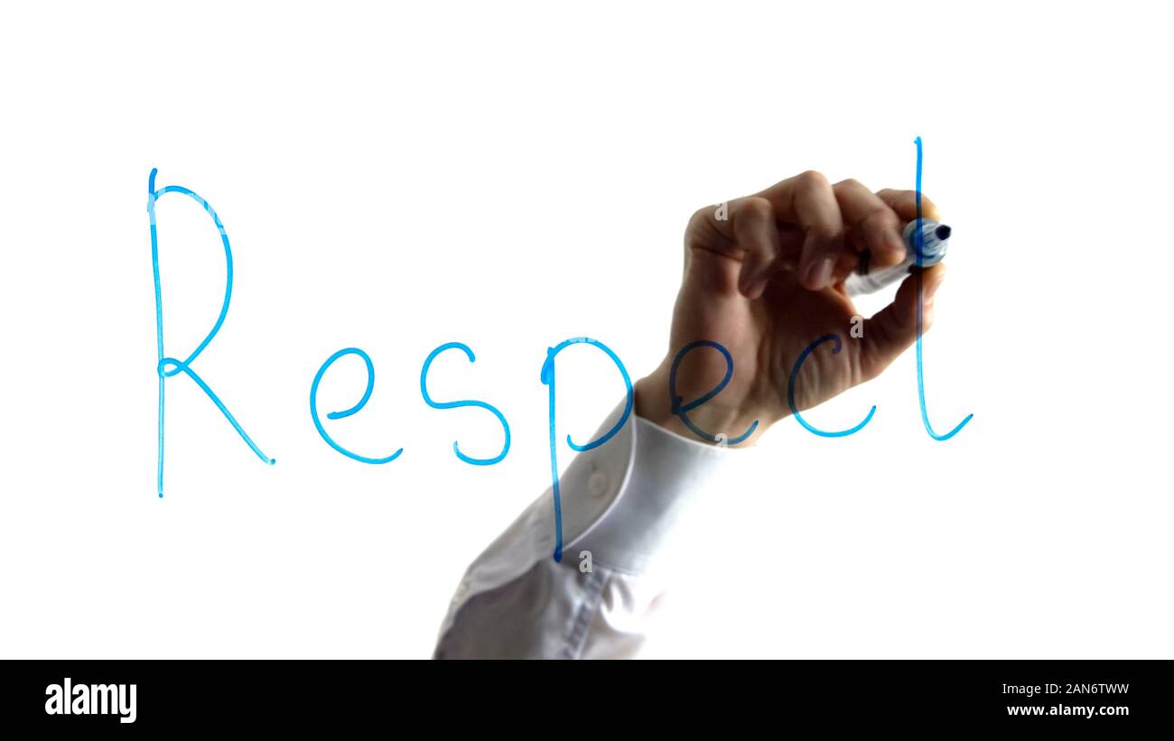 Businessman writing respect word on glass, administration process ...