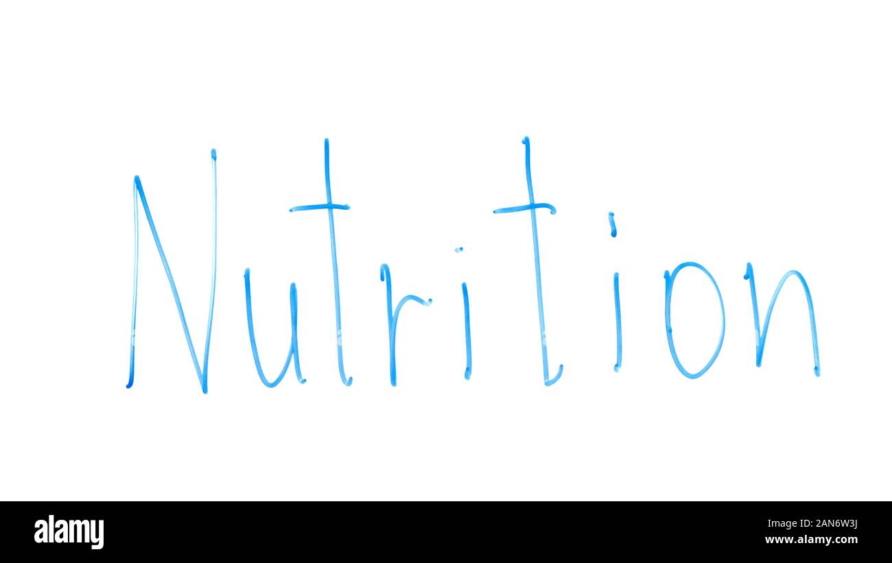 Nutrition word written on glass, healthy diet, weight loss program, supplements Stock Photo