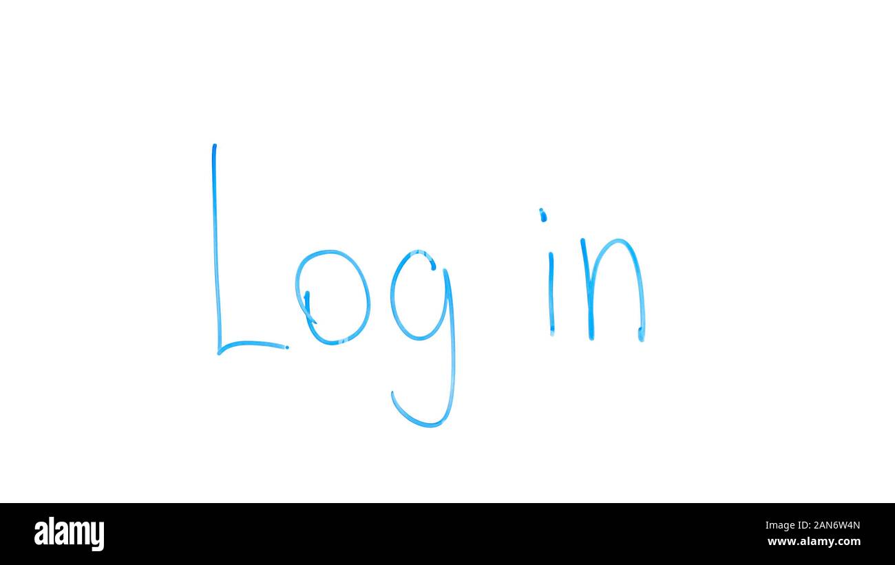 Log in phrase written on glass, entering to web-site using personal nickname Stock Photo