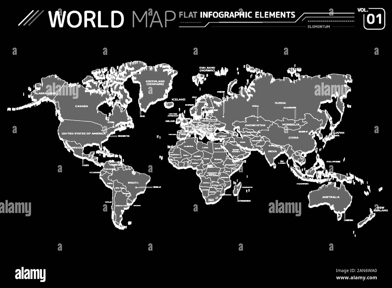 North and South America, Europe, Asia, Africa, Australia and Oceania Vector Maps Stock Vector