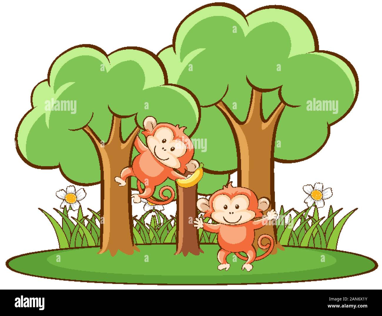Scene with monkeys in forest illustration Stock Vector Image & Art - Alamy