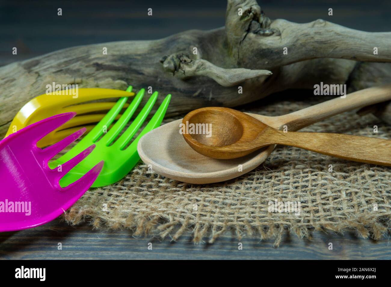 Rustic Plastic Spoon Rustic wooden utensils in a kitchen still life with two spoons and ...
