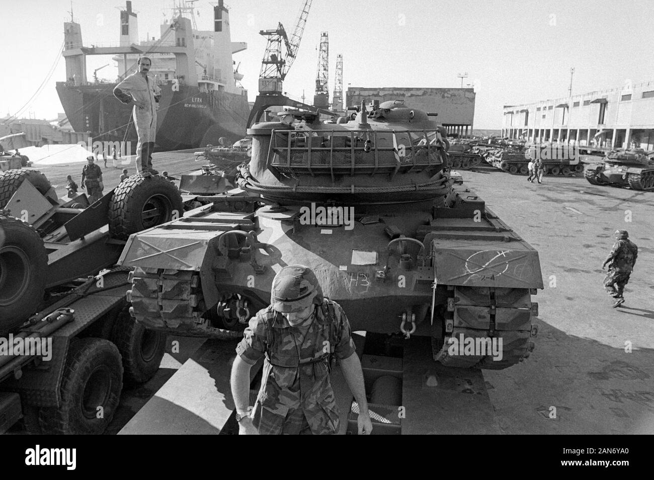 Genoa (Italy), September 1986, landing of the 30th Division of the US National Guard to participate in NATO exercises in Europe Stock Photo