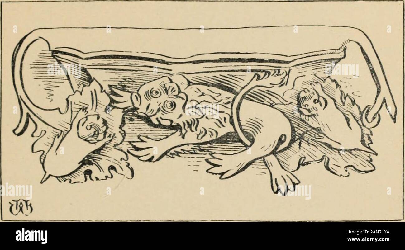 The grotesque in church art . HAKIV. EX] I 11 -. RAGE AND TEKROR, R1FON. ^Definitions of the (Srotesque. *HE term Grotesque, which conveys to- us an idea•*? of humourous distortion or exaggeration, is simplygrotto-esque, being literally the style of art found in thegrottos or baths of the ancients. The term rose towardsthe end of the fifteenth century, when exhumation broughtto light the fantastic decorations of the more privateapartments of the licentious Romans. The use at thatperiod of a similar style for not unsimilar purposes gavethe word common currency, and it has spread to everythingwh Stock Photo