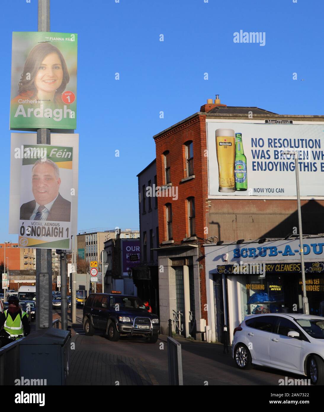 Dublin, Ireland. 15th Jan, 2020. Posters of candidates for the upcoming general election are seen in Dublin, Ireland, Jan. 15, 2020. Irish Prime Minister Leo Varadkar announced on Tuesday that the country will hold general election on Feb. 8. Credit: Liu Xiaoming/Xinhua/Alamy Live News Stock Photo