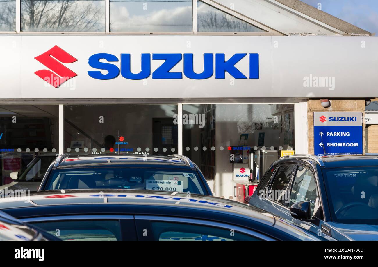OXFORD, UK - January 03, 2020. Suzuki cars on a showroom forecourt outside a dealership in Oxfordshire, UK Stock Photo