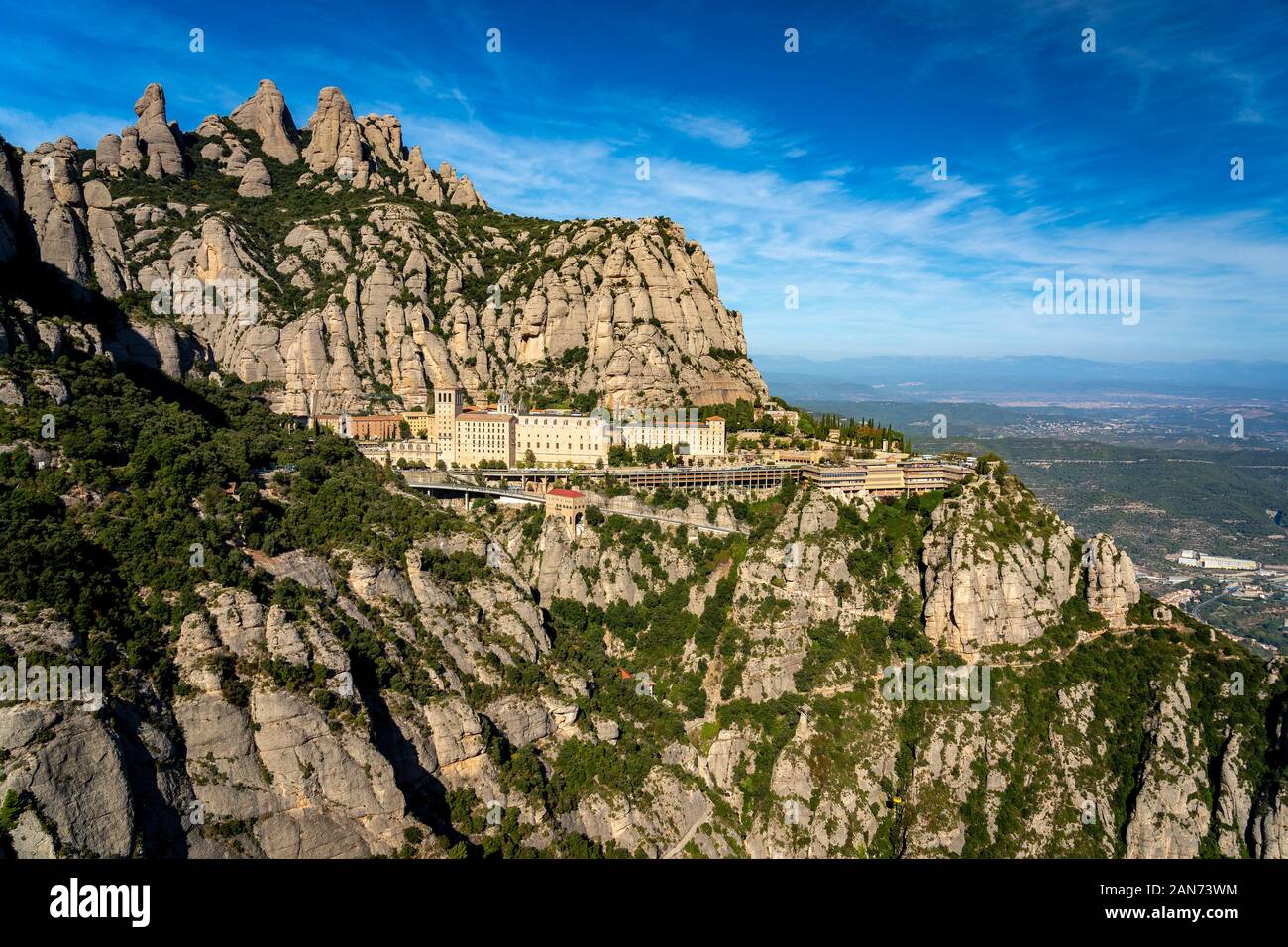 Montserrat, Catalonia, Spain - Santa Maria de Montserrat Abbey building Stock Photo