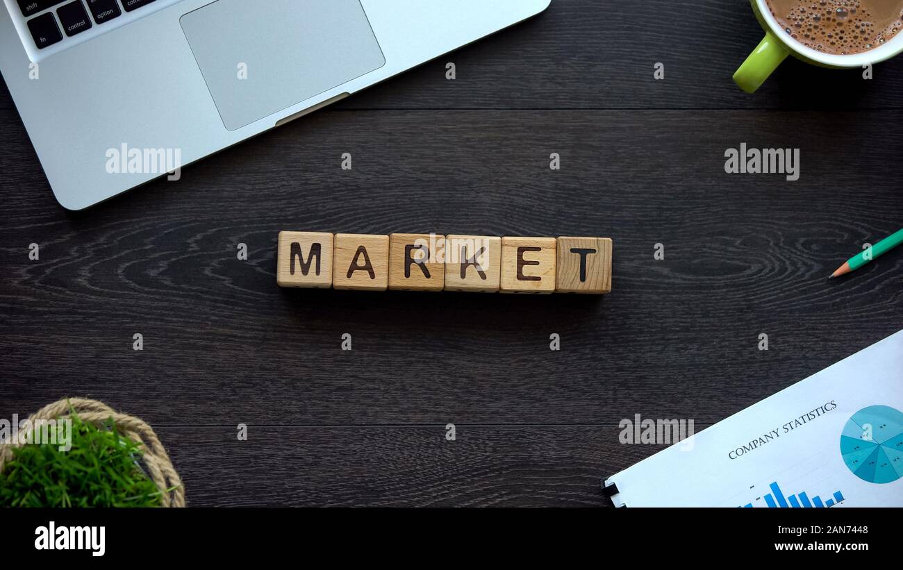 Market word made of cubes, stock chart, growth and decrease of investments Stock Photo
