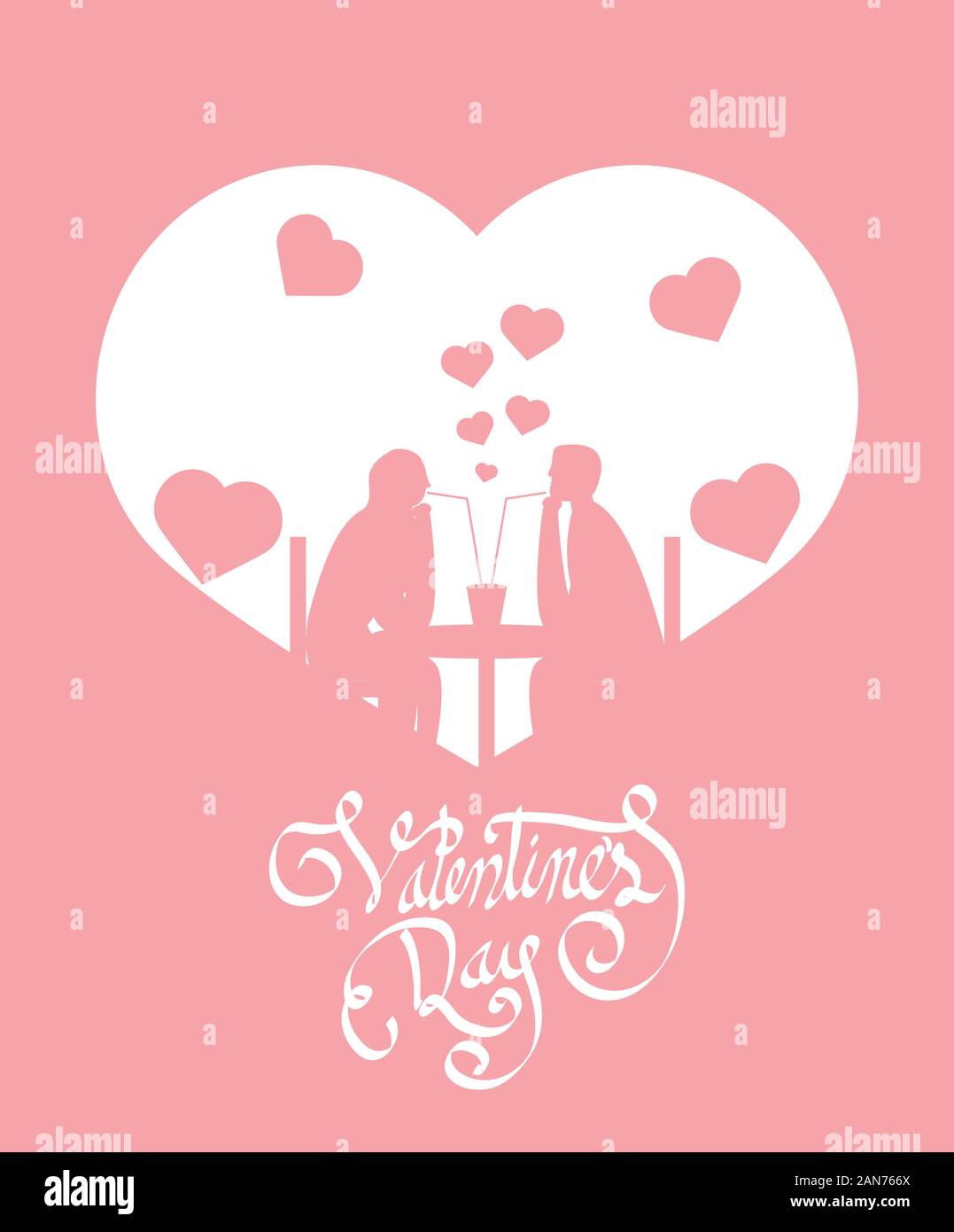 happy valentines day with couple in dinner silhouettes Stock Vector ...