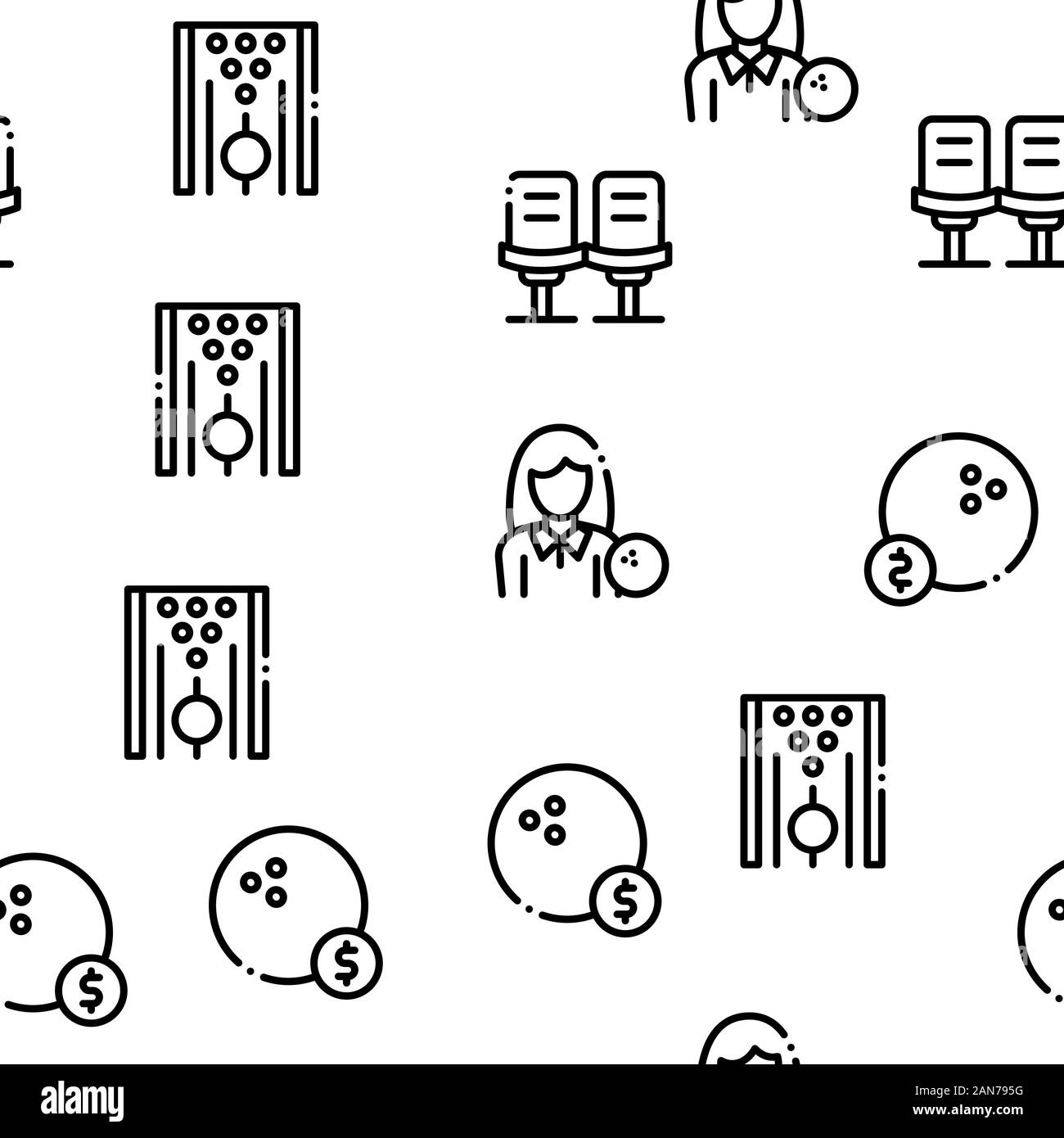 Bowling Game Tools Seamless Pattern Vector Stock Vector