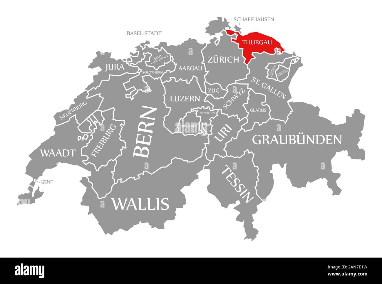 Thurgau Red Highlighted In Map Of Switzerland Stock Photo Alamy