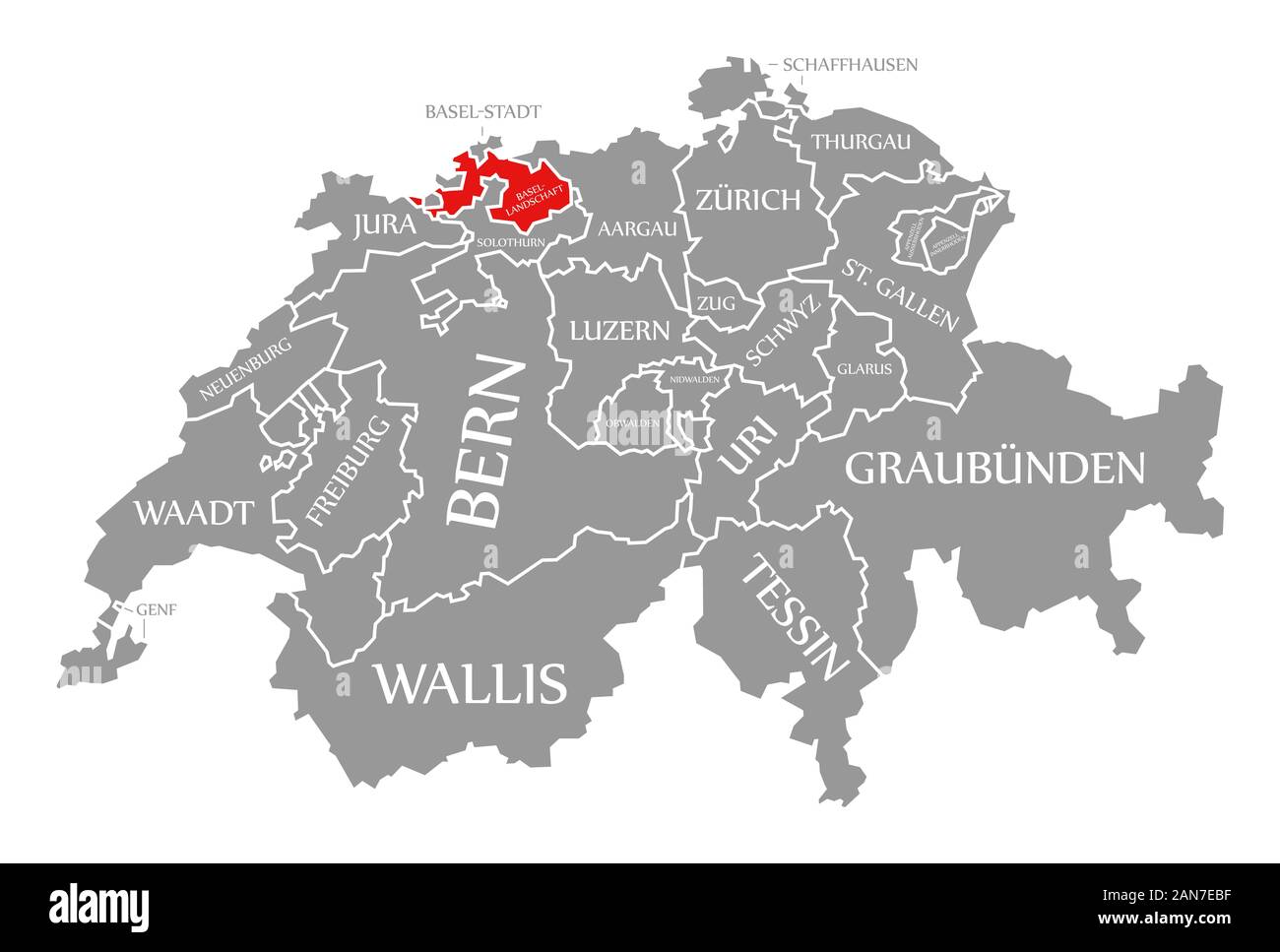 Basel Landschaft red highlighted in map of Switzerland Stock Photo