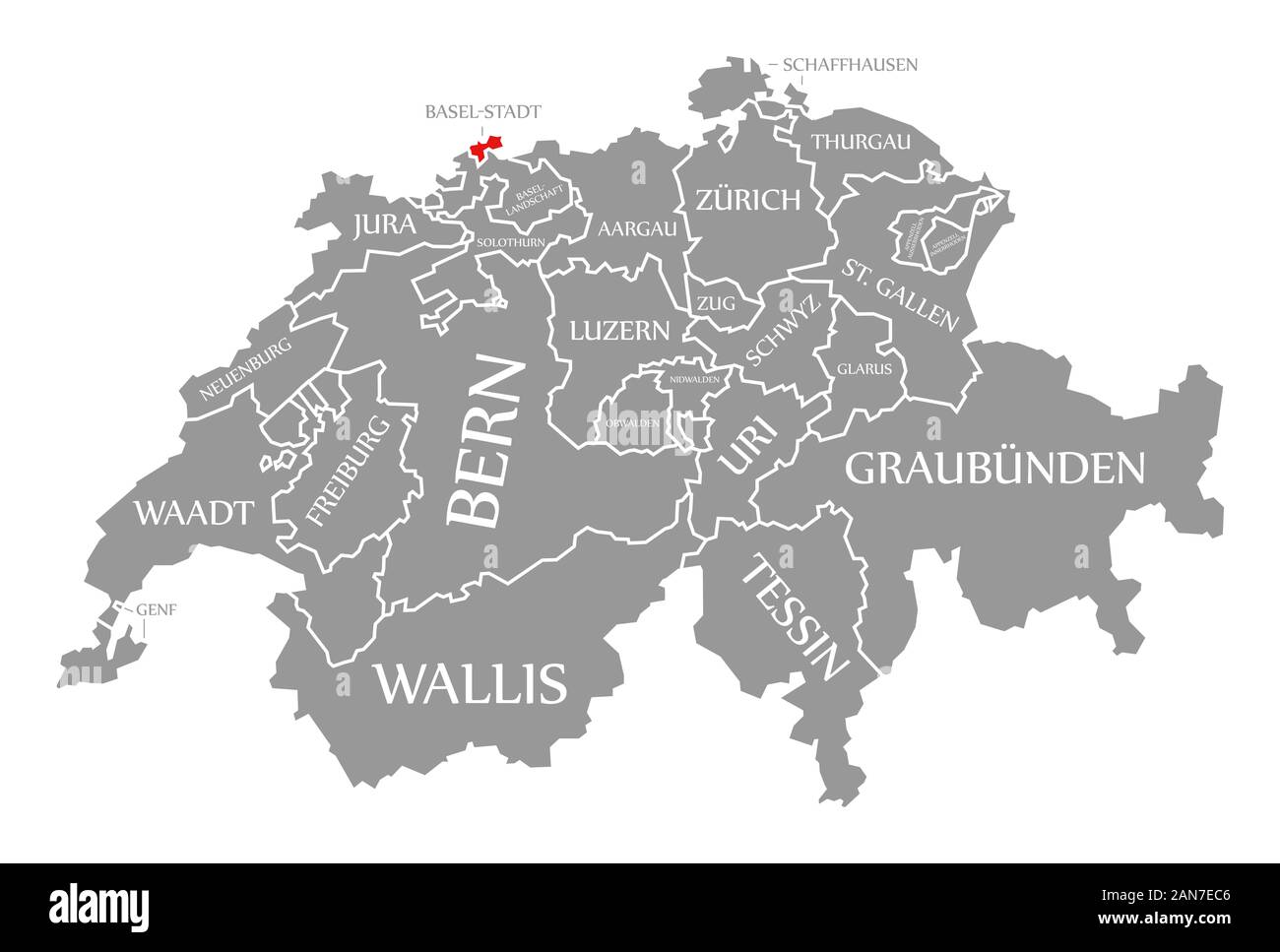 Basel Stadt red highlighted in map of Switzerland Stock Photo