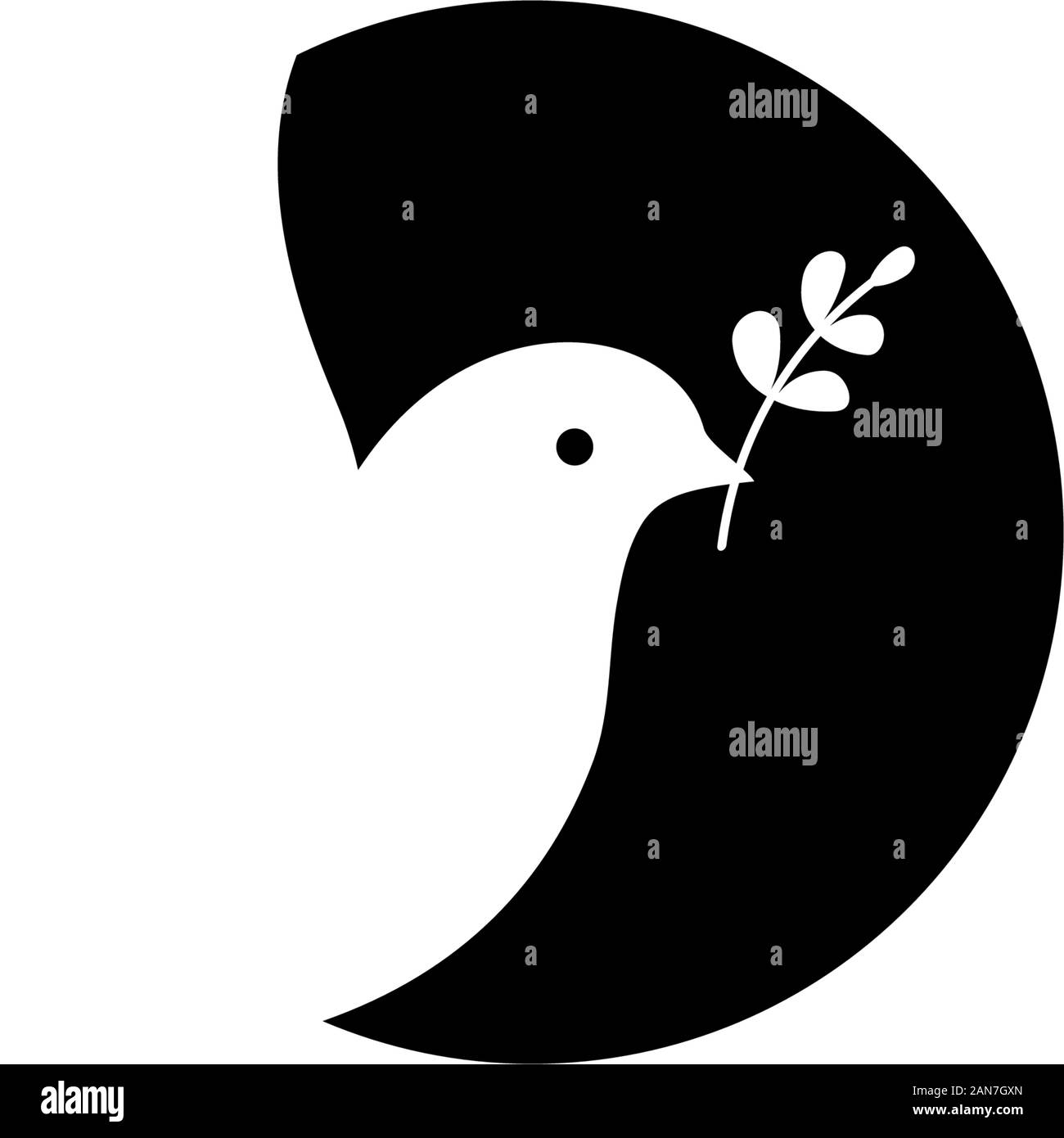 Peace dove with branch. Flat line design style vector illustrations set of icons and logos Stock Vector