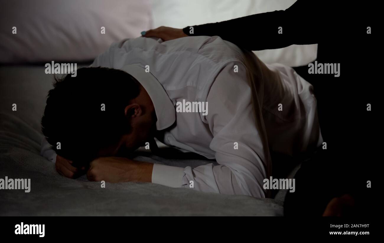 Female Soothing Male In Despair Middle Age Crisis Divorce And Break Up Stock Photo Alamy