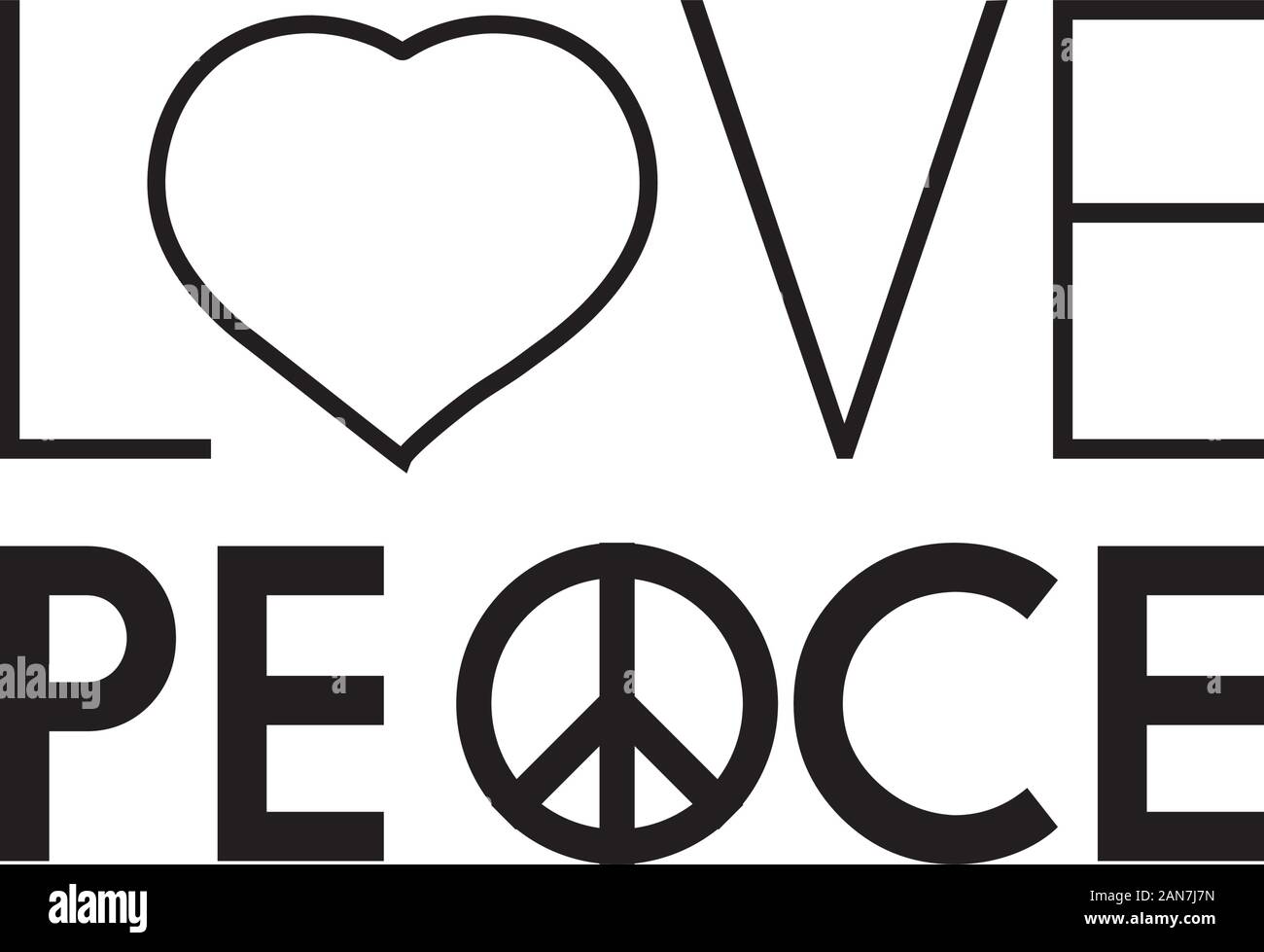peace and love words with heart peace symbol, lettering typography