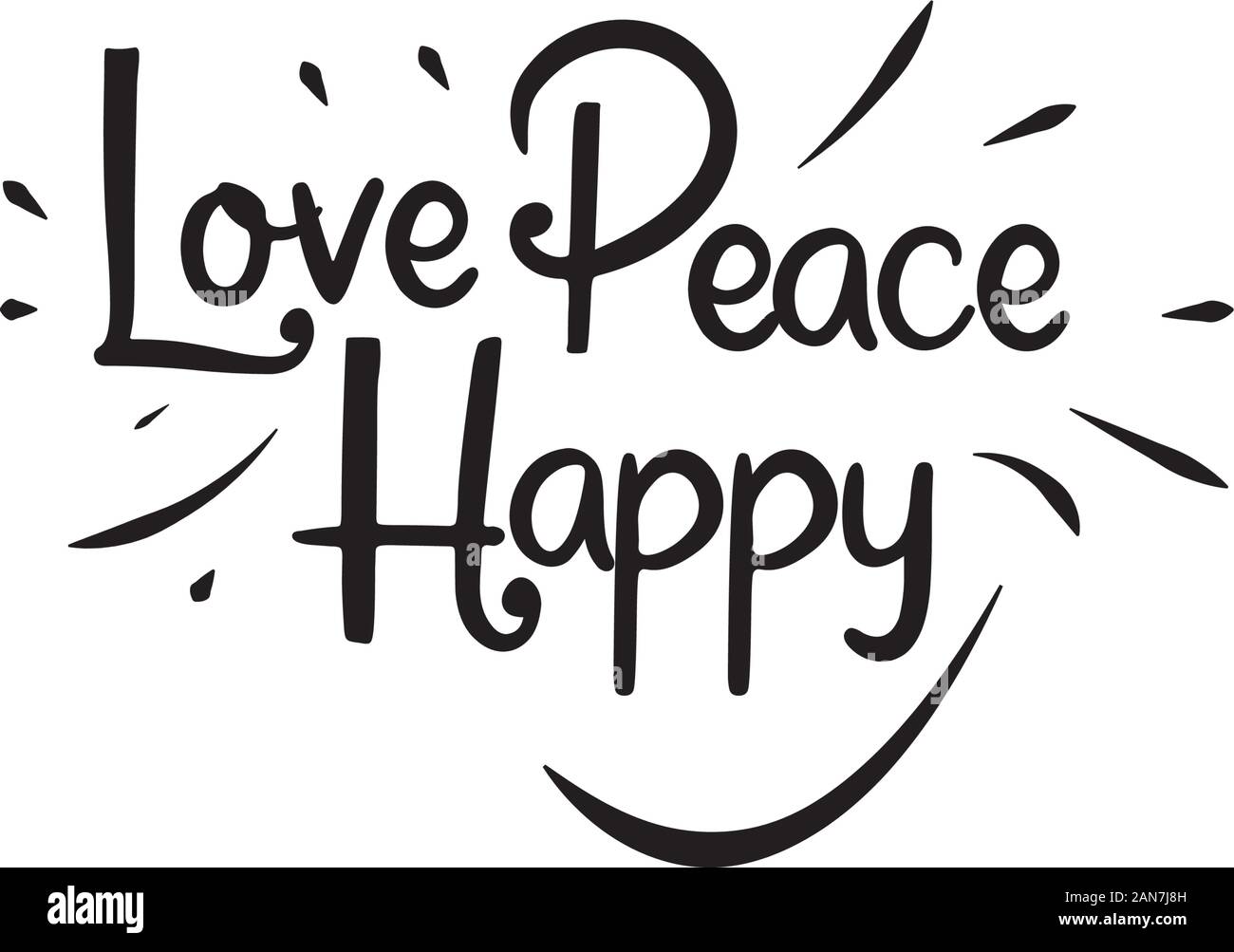 peace and love words with heart peace symbol, lettering typography