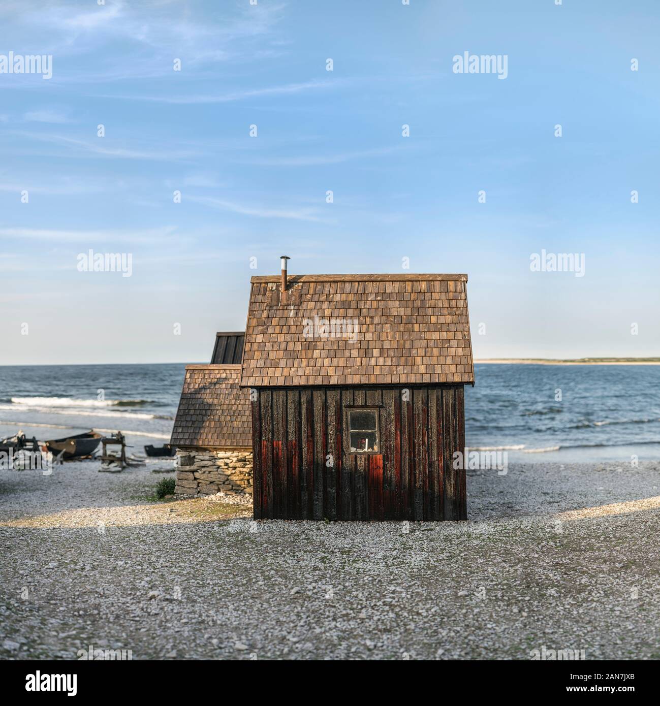 Old fishing huts at Helgumannen fishing village, Fårö, Gotland, Sweden. Scandinavia. Stock Photo