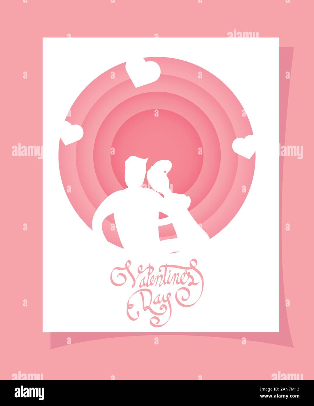 happy valentines day with lovers couple silhouettes Stock Vector Image ...