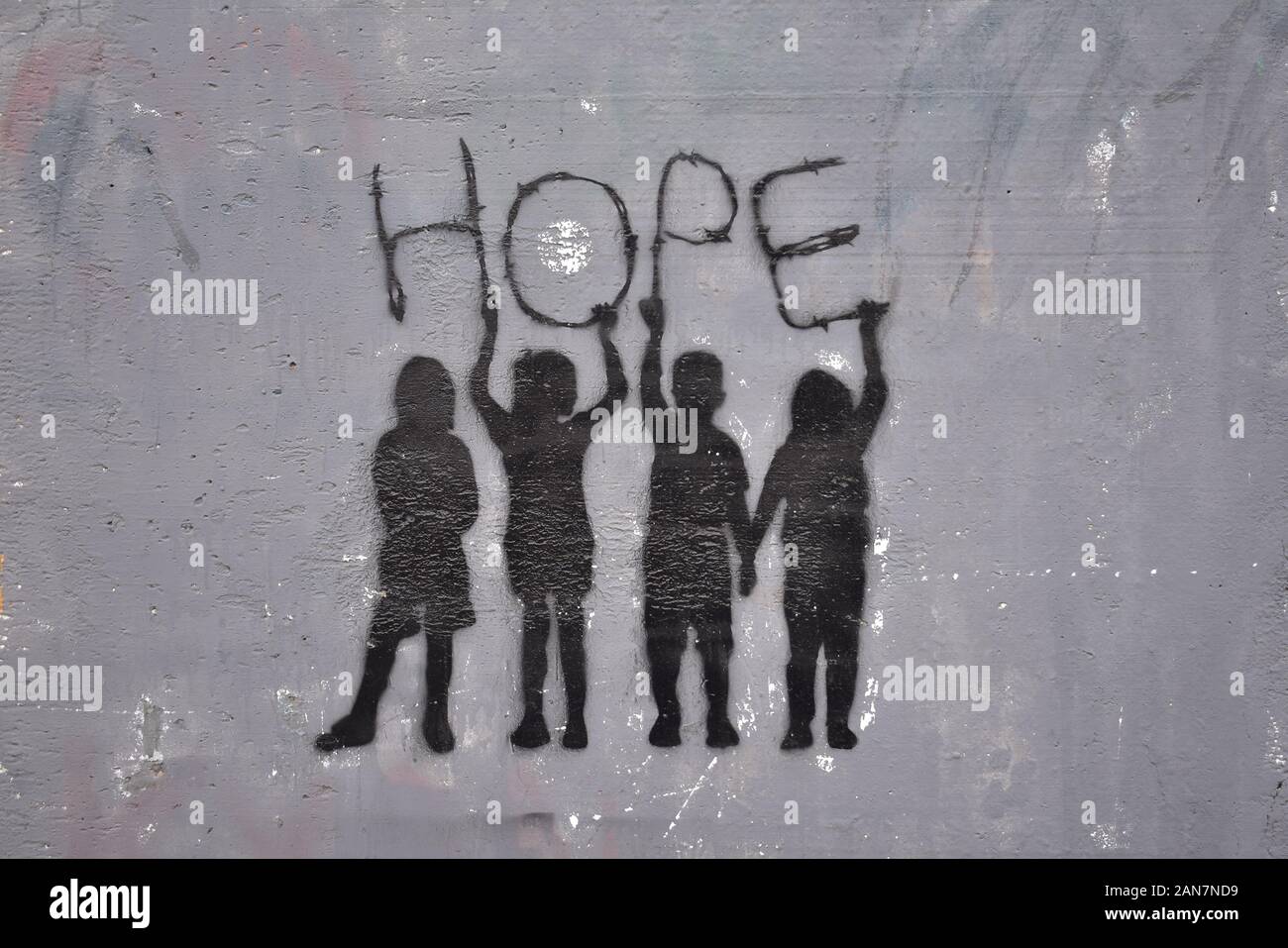 Hope graffiti on the Separation Wall Bethlehem West Bank Stock Photo ...