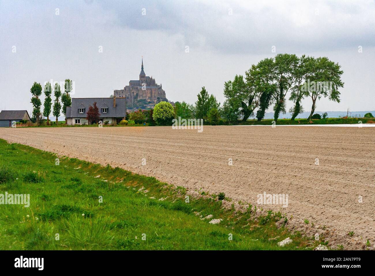 Cultivated fields nearby mont saint michel. Normandy, France Stock Photo