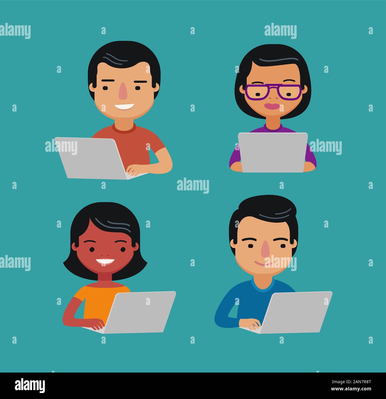 People are sitting at laptop on internet. Social network. E-learning, education vector Stock Vector