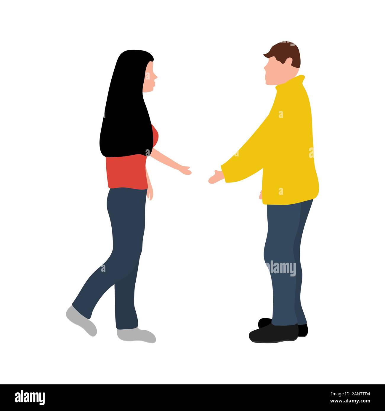 Man and woman greet each other while greeting. Cartoon man and woman ...