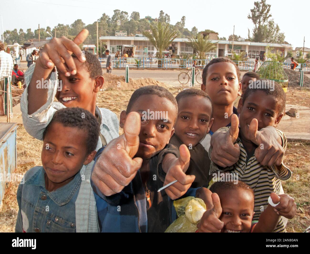 Happy Ethiopian boys in Shire town, Ethiopia. Stock Photo