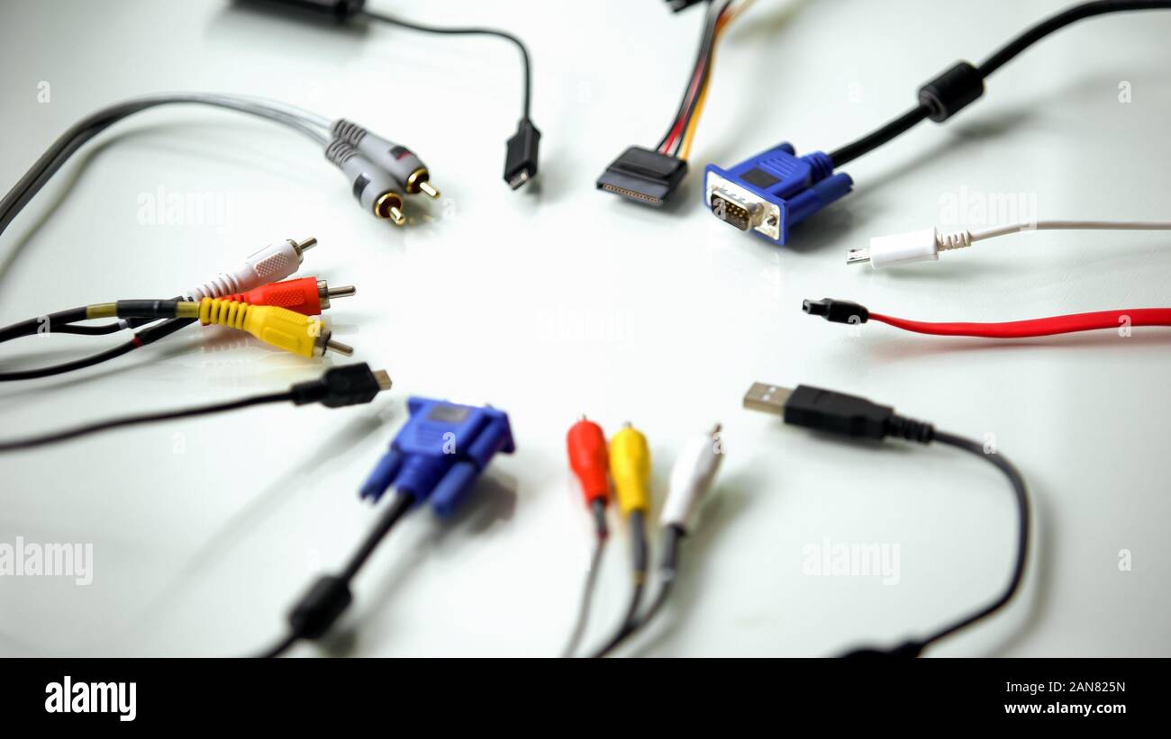 Different types of wire connectors for computer, modern pc technology ...