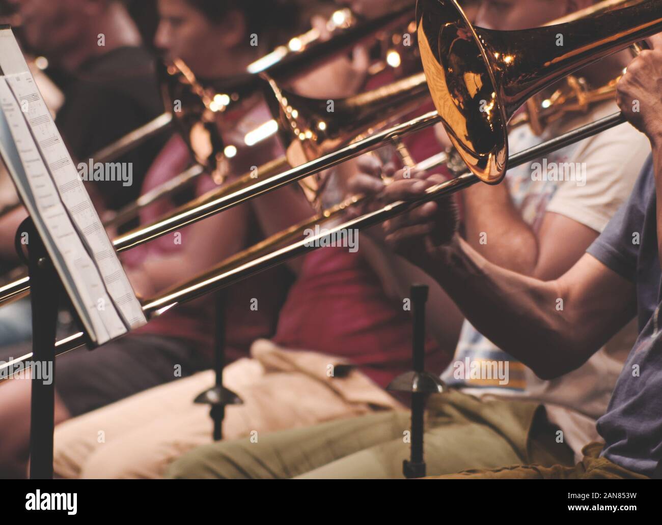 Trombone player in band in hires stock photography and images Alamy