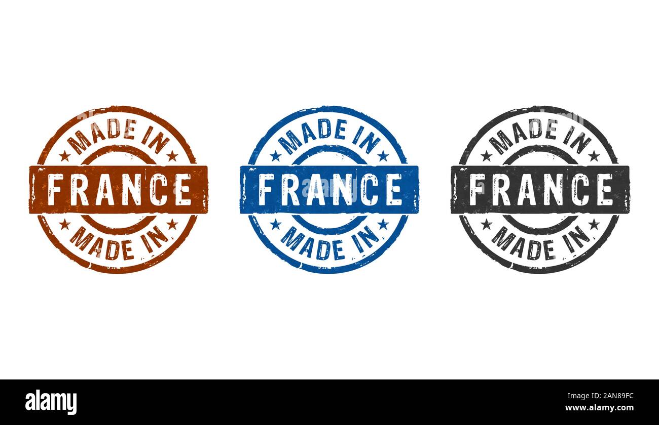 Made in France stamp icons in few color versions. Factory, manufacturing and production country concept 3D rendering illustration. Stock Photo